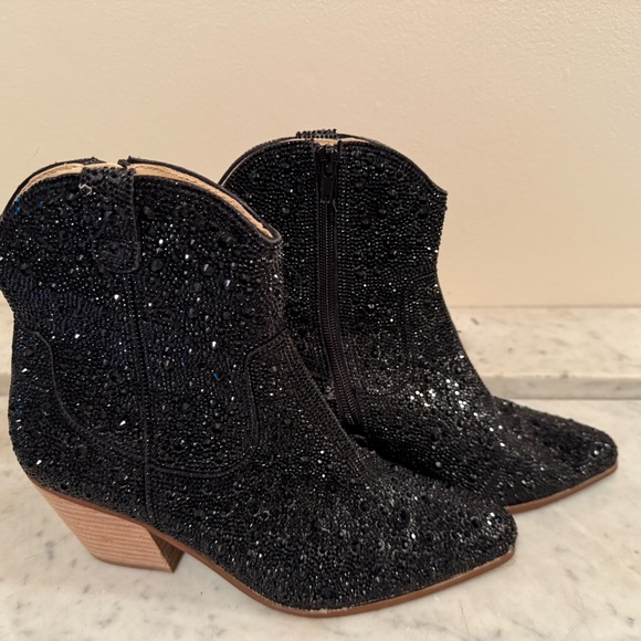 Betsy Johnson Black Rhinestone Ankle Boots - Picture 2 of 6